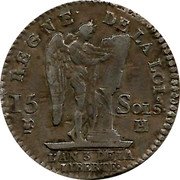 France 15 Sols (1/8 ECU) Louis XVI 1791 H KM# 604.4 REGNE DE LA LOI 15 SOLS H L'AN 3 DE LA LIBERTE coin reverse