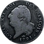 France 15 Sols (1/8 ECU) Louis XVI 1791 M KM# 604.8 LOUIS XVI ROI DES FRANÇOIS 1791 coin obverse