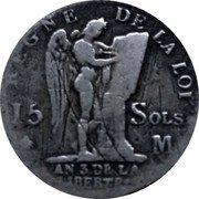 France 15 Sols (1/8 ECU) Louis XVI 1791 M KM# 604.8 REGNE DE LA LOI 15 SOLS M L'AN 3 DE LA LIBERTE coin reverse