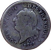 France 15 Sols Louis XVI 1791 R KM# 604.12 LOUIS XVI ROI DES FRANÇOIS 1791 coin obverse