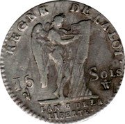 France 15 Sols (1/8 ECU) Louis XVI 1791 W KM# 604.14 REGNE DE LA LOI 15 SOLS W L'AN 3 DE LA LIBERTE coin reverse