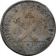 France 18 Deniers Revolution Coinage 1792 KM# Tn5 L'AN 4 DE LA LIBERTE DIXIEME D'ARGENT FIN 18 D coin obverse France 18 Deniers Revolution Coinage 1792 KM# Tn5 L'AN 4 DE LA LIBERTE DIXIEME D'ARGENT FIN 18 D coin obverse