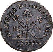 France 18 Deniers Revolution Coinage 1792 KM# Tn4 L'AN 4 DE LA LIBERTE DIXIEME D'ARGENT FIN 18 D coin obverse France 18 Deniers Revolution Coinage 1792 KM# Tn4 L'AN 4 DE LA LIBERTE DIXIEME D'ARGENT FIN 18 D coin obverse