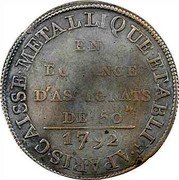 France 18 Deniers Revolution Coinage 1792 KM# Tn5 EN ECHANGE D’ASSIGNATS DE 50 1792 CAISSE METALLIQUE ETABLIE A PARIS 1792 coin reverse France 18 Deniers Revolution Coinage 1792 KM# Tn5 EN ECHANGE D’ASSIGNATS DE 50 1792 CAISSE METALLIQUE ETABLIE A PARIS 1792 coin reverse