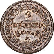 France 2 Decimes Napoleon I LAN 4 (1795-96) A KM# 638.1 2 DÉCIMES L'AN 4 A coin reverse