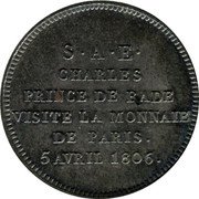 France 2 Francs Prince Charles of Baden Visit to Paris Mint 1806 KM# M1 S A E CHARLES PRINCE DE BADE VISITE LA MONNAIE DE PARIS 5 AVRIL 1806 coin reverse France 2 Francs Prince Charles of Baden Visit to Paris Mint 1806 KM# M1 S A E CHARLES PRINCE DE BADE VISITE LA MONNAIE DE PARIS 5 AVRIL 1806 coin reverse