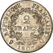 France 2 Francs Napoleon I 1807 Q KM# 658.12 RÉPUBLIQUE FRANÇAISE. 2 FRANCS. 1807. Q coin reverse France 2 Francs Napoleon I 1807 Q KM# 658.12 RÉPUBLIQUE FRANÇAISE. 2 FRANCS. 1807. Q coin reverse