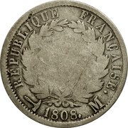 France 2 Francs Napoleon I 1808 M KM# 684.6 2 FRANCS EMPIRE FRANÇAISE 1808 M coin reverse