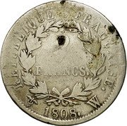 France 2 Francs Napoleon I 1808 W KM# 684.10 2 FRANCS EMPIRE FRANÇAISE 1808 W coin reverse