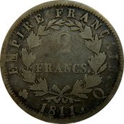 France 2 Francs Napoleon I 1811 Q KM# 693.12 EMPIRE FRANÇAIS 2 FRANCS 1811 Q coin reverse France 2 Francs Napoleon I 1811 Q KM# 693.12 EMPIRE FRANÇAIS 2 FRANCS 1811 Q coin reverse