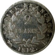France 2 Francs Napoleon I 1812 B KM# 693.2 EMPIRE FRANÇAIS. 2 FRANCS. 1812. B coin reverse France 2 Francs Napoleon I 1812 B KM# 693.2 EMPIRE FRANÇAIS. 2 FRANCS. 1812. B coin reverse