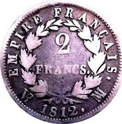 France 2 Francs Napoleon I 1812 MA KM# 693.11 EMPIRE FRANÇAIS 2 FRANCS 1812 MA coin reverse France 2 Francs Napoleon I 1812 MA KM# 693.11 EMPIRE FRANÇAIS 2 FRANCS 1812 MA coin reverse