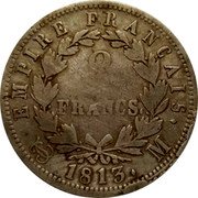 France 2 Francs Napoleon I 1813 M KM# 693.10 EMPIRE FRANÇAIS 2 FRANCS 1813 M coin reverse France 2 Francs Napoleon I 1813 M KM# 693.10 EMPIRE FRANÇAIS 2 FRANCS 1813 M coin reverse