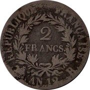 France 2 Francs Napoleon I AN12 B KM# 658.2 RÉPUBLIQUE FRANÇAISE. 2 FRANCS. AN 12. .B. coin reverse France 2 Francs Napoleon I AN12 B KM# 658.2 RÉPUBLIQUE FRANÇAISE. 2 FRANCS. AN 12. .B. coin reverse
