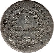 France 2 Francs Napoleon I AN13/2 I KM# 658.7 2 FRANCS REPUBLIQUE FRANÇAISE AN13 I coin reverse France 2 Francs Napoleon I AN13/2 I KM# 658.7 2 FRANCS REPUBLIQUE FRANÇAISE AN13 I coin reverse