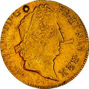 France 2 Louis D'or Louis XIV 1704 & KM# 368.19 LVD XIIII D G FR ET NAV REX coin obverse France 2 Louis D'or Louis XIV 1704 & KM# 368.19 LVD XIIII D G FR ET NAV REX coin obverse