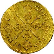 France 2 Louis D'or Louis XIV 1706 H KM# 368.7 CHRS REGN VINC IMP H coin reverse France 2 Louis D'or Louis XIV 1706 H KM# 368.7 CHRS REGN VINC IMP H coin reverse