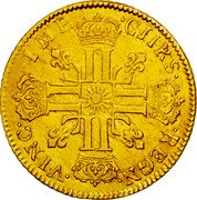 France 2 Louis D'or Louis XIV 1711 L KM# 405.8 CHRS REGN VINC IMPE coin reverse France 2 Louis D'or Louis XIV 1711 L KM# 405.8 CHRS REGN VINC IMPE coin reverse