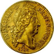 France 2 Louis D'or Louis XIV 1712 KM# 405.1 LVD XIIII D G FR ET NAV REX 1712 A coin obverse France 2 Louis D'or Louis XIV 1712 KM# 405.1 LVD XIIII D G FR ET NAV REX 1712 A coin obverse