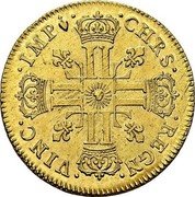 France 2 Louis D'or Louis XIV 1714 T KM# 405.15 CHRS REGN VINC IMP coin reverse France 2 Louis D'or Louis XIV 1714 T KM# 405.15 CHRS REGN VINC IMP coin reverse