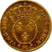 France 2 Louis D'or Louis XV 1716 BB KM# 426.3 CHRS REGN VINC IMP BB coin reverse
