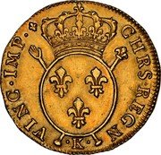 France 2 Louis D'or Louis XV 1716 K KM# 426.7 CHRS REGN VINC IMP K coin reverse