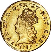 France 2 Louis D'or Louis XV 1717 A KM# 428.1 LUD. XV. D. G. FR. ET NAV. REX 1717 coin obverse