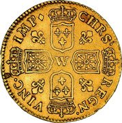 France 2 Louis D'or Louis XV 1718 W KM# 428.6 CHRS REGN VINC IMP W coin reverse France 2 Louis D'or Louis XV 1718 W KM# 428.6 CHRS REGN VINC IMP W coin reverse