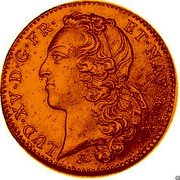 France 2 Louis D'or Louis XV 1744 B KM# 519.3 LUD XV D G FR ET NAV REX coin obverse France 2 Louis D'or Louis XV 1744 B KM# 519.3 LUD XV D G FR ET NAV REX coin obverse