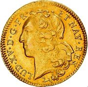 France 2 Louis D'or Louis XV 1745 L KM# 519.10 LUD XV D G FR ET NAV REX coin obverse France 2 Louis D'or Louis XV 1745 L KM# 519.10 LUD XV D G FR ET NAV REX coin obverse