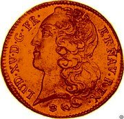 France 2 Louis D'or Louis XV 1753 AA KM# 519.2 LUD XV D G FR ET NAV REX coin obverse France 2 Louis D'or Louis XV 1753 AA KM# 519.2 LUD XV D G FR ET NAV REX coin obverse