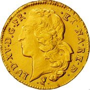 France 2 Louis D'or Louis XV 1754 Cow KM# 522 LUD XV D G FR ET NA RE BD coin obverse France 2 Louis D'or Louis XV 1754 Cow KM# 522 LUD XV D G FR ET NA RE BD coin obverse