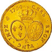 France 2 Louis D'or Louis XV 1764 K KM# 519.9 K CHRS REGN VINC IMPE 1764 coin reverse France 2 Louis D'or Louis XV 1764 K KM# 519.9 K CHRS REGN VINC IMPE 1764 coin reverse