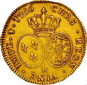 France 2 Louis D'or Louis XV 1766 R KM# 519.15 R CHRS REGN VINC IMPE 1766 coin reverse France 2 Louis D'or Louis XV 1766 R KM# 519.15 R CHRS REGN VINC IMPE 1766 coin reverse