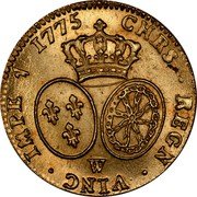 France 2 Louis D'or Louis XVI 1775 W KM# 575.14 T CHRS REGN VINC IMPE 1775 coin reverse France 2 Louis D'or Louis XVI 1775 W KM# 575.14 T CHRS REGN VINC IMPE 1775 coin reverse