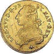 France 2 Louis D'or Louis XVI 1776 D KM# 575.5 LUD XVI D G FR ET NAV REX B DUVIV coin obverse