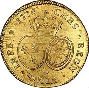 France 2 Louis D'or Louis XVI 1776 D KM# 575.5 D CHRS REGN VINC IMPE 1776 coin reverse