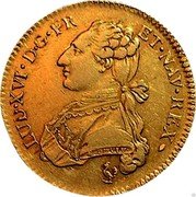 France 2 Louis D'or Louis XVI 1777 B KM# 575.3 LUD XVI D G FR ET NAV REX B DUVIV coin obverse