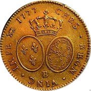 France 2 Louis D'or Louis XVI 1777 B KM# 575.3 B CHRS REGN VINC IMPE 1777 coin reverse