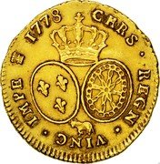 France 2 Louis D'or Louis XVI 1778 Cow (p) KM# 577 CHRS REGN VINC IMPER 1778 coin reverse