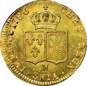 France 2 Louis D'or Louis XVI 1786 N KM# 592.11 N CHRS REGN VINC IMPE 1786 coin reverse