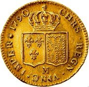France 2 Louis D'or Louis XVI 1790 M KM# 592.9 M CHRS REGN VINC IMPER 1790 coin reverse