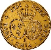 France 2 Louis D'or (Louis XV) KM# 519.8 I CHRS REGN VINC IMPE 1751 coin reverse France 2 Louis D'or (Louis XV) KM# 519.8 I CHRS REGN VINC IMPE 1751 coin reverse