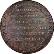 France 2 Sols Liberty. Token 1791 KM# Tn23 MONNERON FRERES NEGOCIANS A PARIS MEDAILLE DE CONFIANCE DE DEUX SOLS A ECHANGER CONTRE DES ASSIGNATS DE 50 L ET AU DESSUS 1791 coin reverse France 2 Sols Liberty. Token 1791 KM# Tn23 MONNERON FRERES NEGOCIANS A PARIS MEDAILLE DE CONFIANCE DE DEUX SOLS A ECHANGER CONTRE DES ASSIGNATS DE 50 L ET AU DESSUS 1791 coin reverse