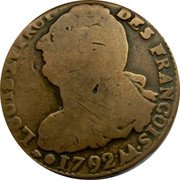 France 2 Sols Louis XVI 1792 AA KM# 603.2 LOUIS XVI ROI DES FRANÇOIS 1791 AA coin obverse France 2 Sols Louis XVI 1792 AA KM# 603.2 LOUIS XVI ROI DES FRANÇOIS 1791 AA coin obverse