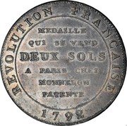 France 2 Sols Liberty. Token 1792 KM# Tn26 MEDAILLE QUI SE VEND DEUX-SOLS A PARIS CHEZ MONNERON - PATENTÉ REVOLUTION FRANCAISE 1792 coin reverse France 2 Sols Liberty. Token 1792 KM# Tn26 MEDAILLE QUI SE VEND DEUX-SOLS A PARIS CHEZ MONNERON - PATENTÉ REVOLUTION FRANCAISE 1792 coin reverse
