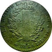 France 2 Sols Louis XVI 1792 K KM# 603.8 LA NATION LA LOI LE ROI 2 S L'AN 4 DE LA LIBERTE coin reverse France 2 Sols Louis XVI 1792 K KM# 603.8 LA NATION LA LOI LE ROI 2 S L'AN 4 DE LA LIBERTE coin reverse