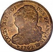 France 2 Sols Louis XVI 1792//LAN 4 BB KM# 612 LOUIS XVI ROI DES FRANÇAIS 1792.BB. coin obverse France 2 Sols Louis XVI 1792//LAN 4 BB KM# 612 LOUIS XVI ROI DES FRANÇAIS 1792.BB. coin obverse