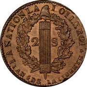France 2 Sols Louis XVI 1792 R KM# 603.14 LA NATION LA LOI LE ROI 2 S L'AN 4 D. LA LIBERTE coin reverse France 2 Sols Louis XVI 1792 R KM# 603.14 LA NATION LA LOI LE ROI 2 S L'AN 4 D. LA LIBERTE coin reverse