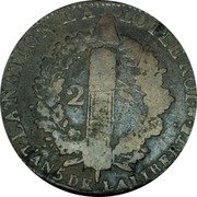 France 2 Sols Louis XVI 1793 L KM# 603.9 LA NATION LA LOI LE ROI 2 S L'AN 5 DE LA LIBERTE coin reverse France 2 Sols Louis XVI 1793 L KM# 603.9 LA NATION LA LOI LE ROI 2 S L'AN 5 DE LA LIBERTE coin reverse
